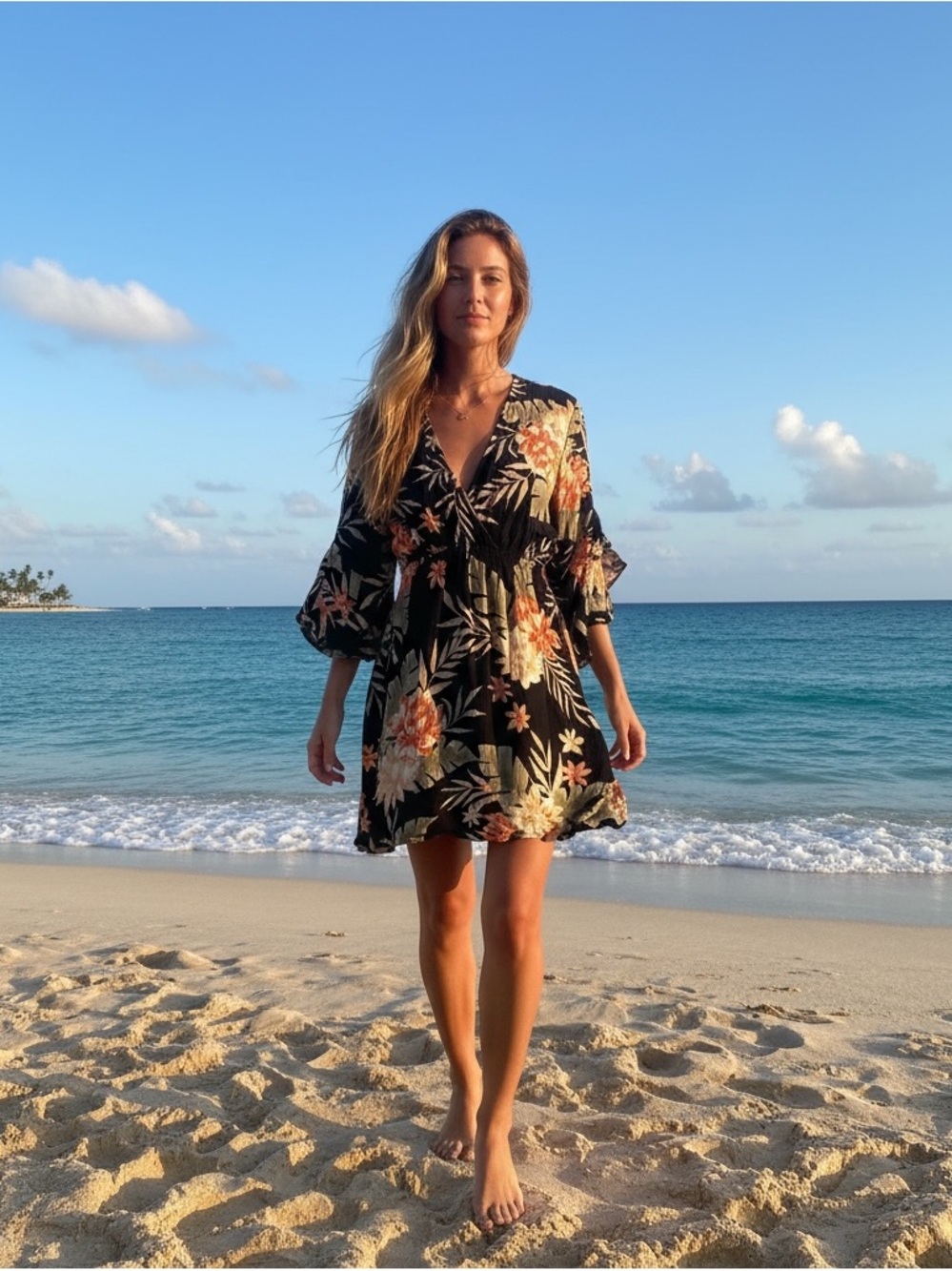 Billabong Black Floral V-Neck Beach Cover-Up